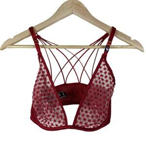 Victorias Secret Bralette 32DD Red Lace Embroidery Lingerie Racerback Bra